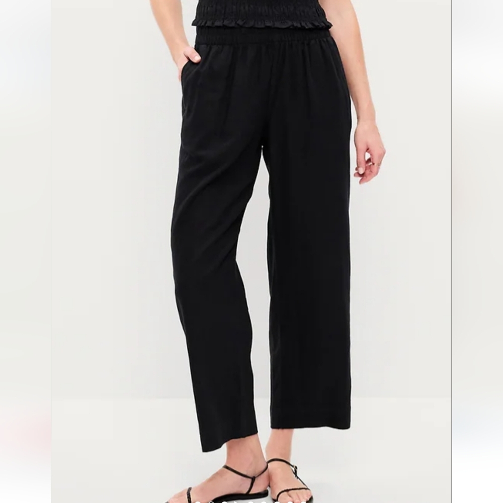 Old Navy High Waisted Linen Blend Straight Ankle Pants Black